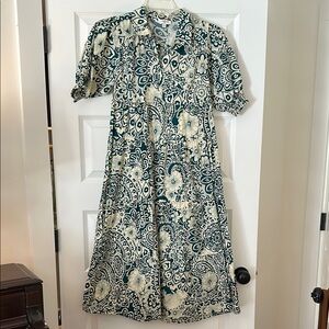 Floral Green and White Dress